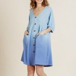 Umgee Blue Ombré Waffle Knit Tunic Dress‎ Small